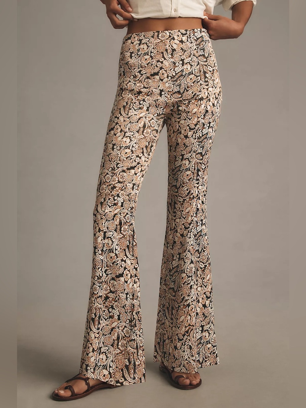 Anthropologie Satin High-Rise Printed Flare Pants size 4 retro hippie 70’s chic